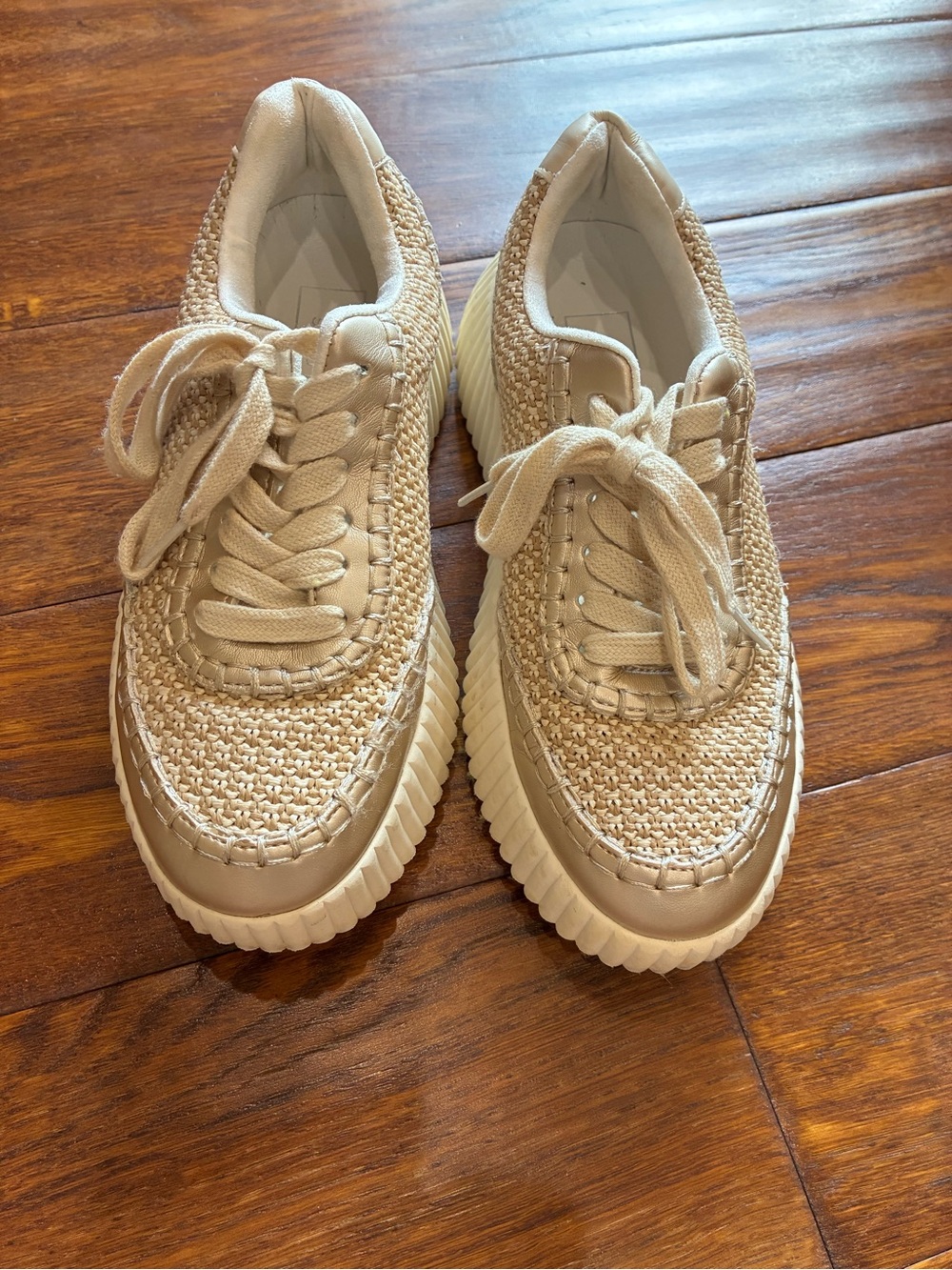 ShuShop Woven Lace-Up Sneakers - Beige/Cream